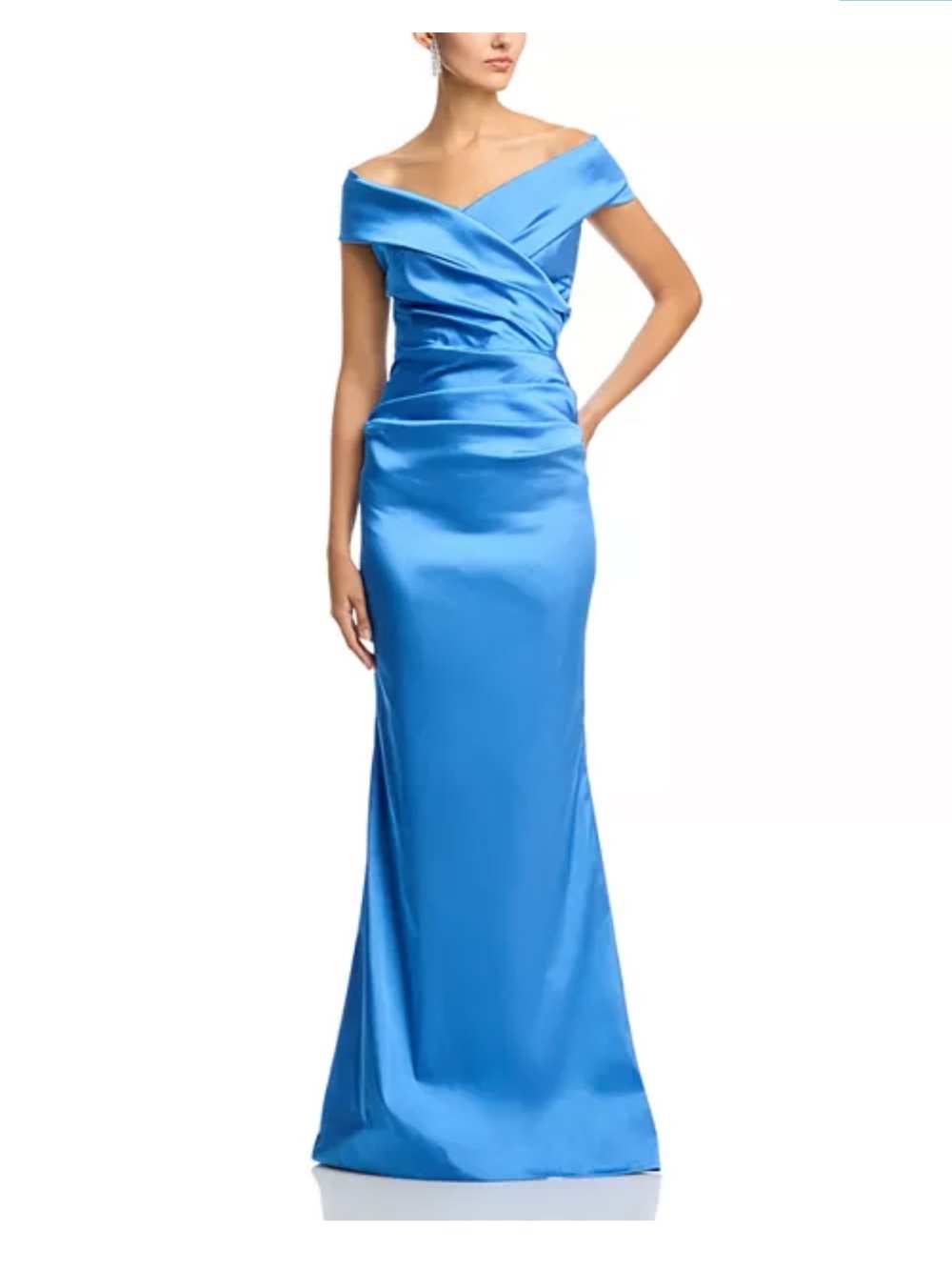 Teri Jon by Rickie Freeman Satin Stretch Off The Shoulder Gown